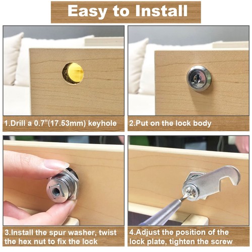 1 Pcs Cabinet Lock with Keys, 5/8" Cam Lock Keyed Alike, Secure Drawer Mailbo... - Picture 6 of 12