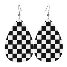 Black and White Buffalo Plaid Faux Leather Earrings, Square White Black Checkerb