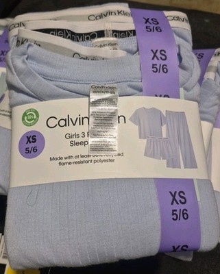 Calvin Klein Girls 3 Piece Sleep Set Halogen Blue Size XS 5-6 New With Tags 