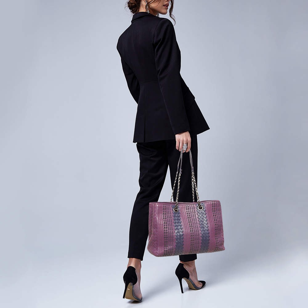 Bottega Veneta PurpleNavy Blue Embroidered Intrecciato Leather