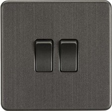 Knightsbridge Screwless Double Switch 2 Gang 10AX 2 Way Anthracite SF3000AT New