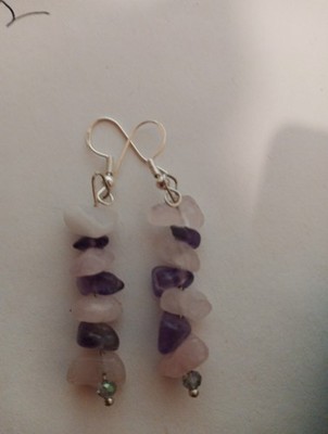 925 Silver Natural Amethyst and Quartz Dangle Drop Beaded Earrings Womens 