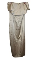 Zara Women's Dress Strapless Satin Effect Sand Midi Back Slit 3897/851 Small NWT