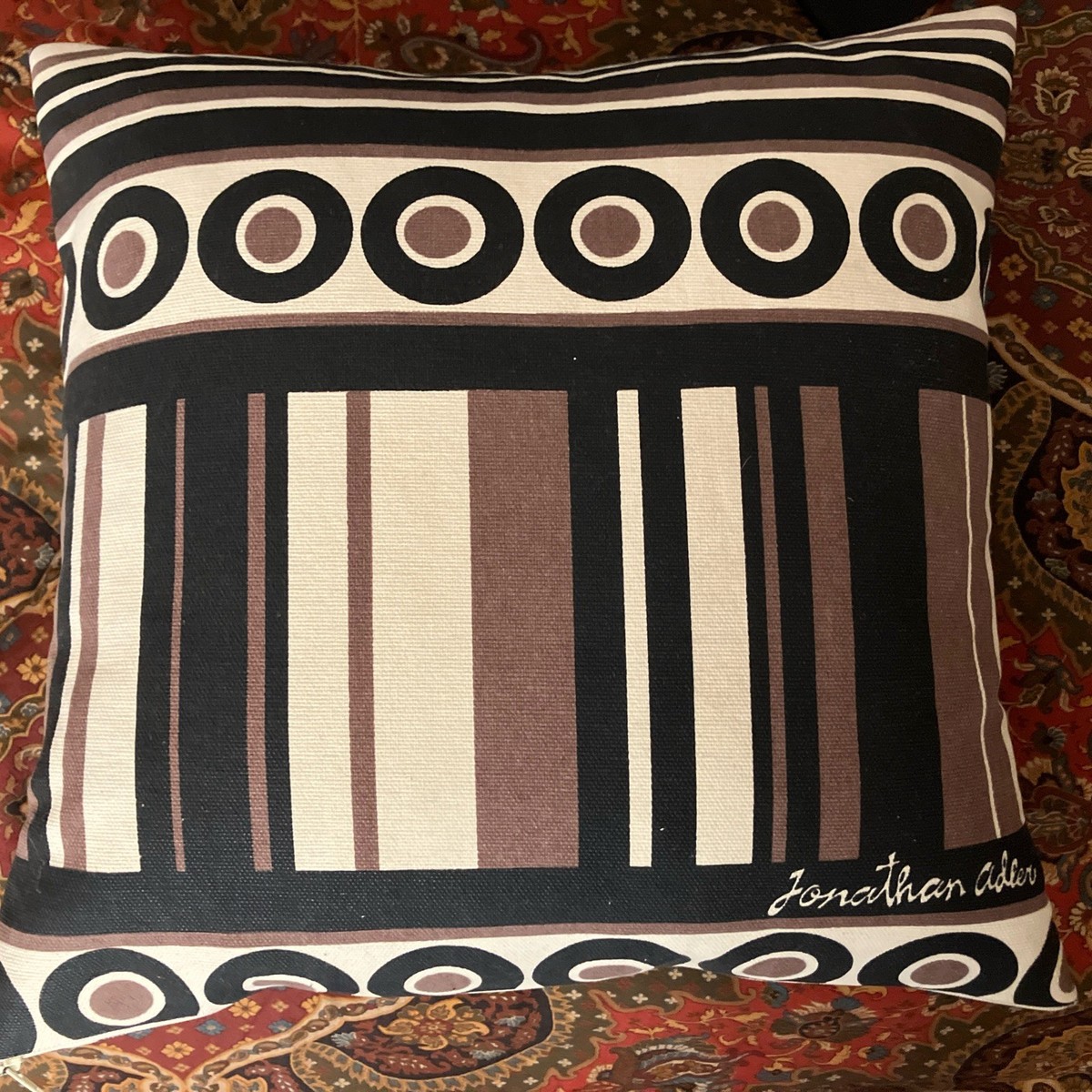 Jonathan Adler Throw Pillow Feather Down Insert 15” X 15” Brown Black Beige