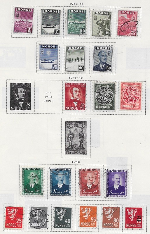 21  Norway Stamps from Quality Old Antique Album 1943-1946