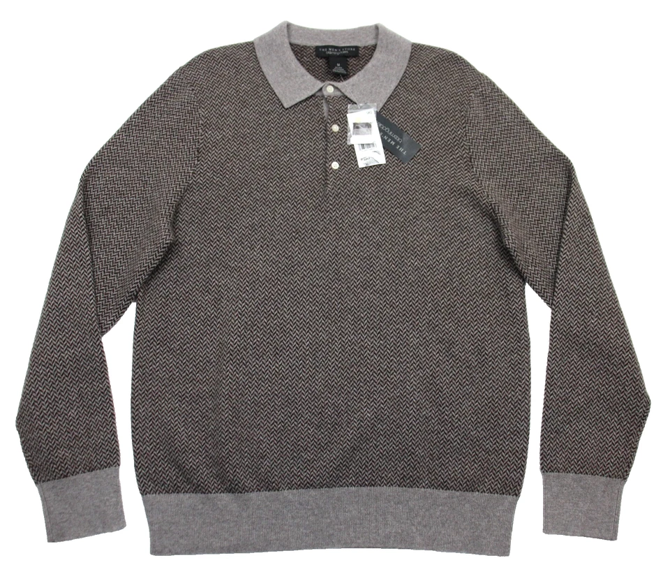 Suéter Polo The Mens Store M Gris Marrón Espiga Lana Cachemira Bloomingdales Foto 2 de 4