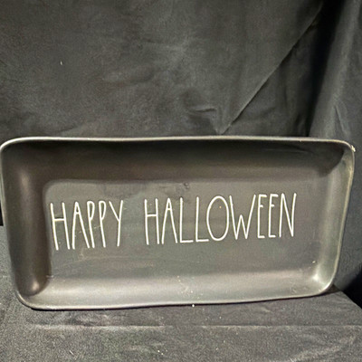 Rae Dunn Artisan Collection Rectangular Ceramic Tray HAPPY HALLOWEEN Black