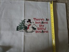 Estate Find Cheery Christmas Snowman Snow Business Completed Needlepoint Canvas