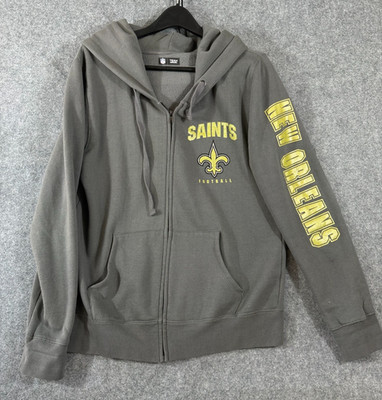 New Orleans Saints NFL Football Hooded Sweatshirt Womens L Gray Fleece Full Zip