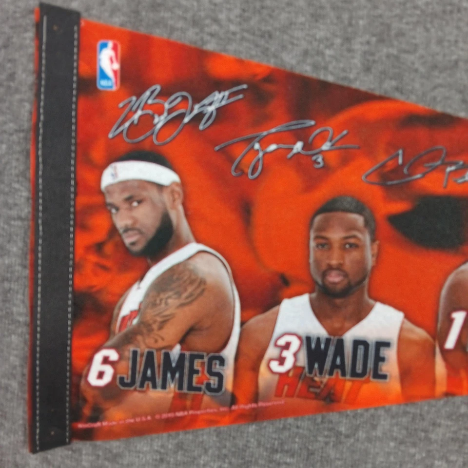 Miami Heat Pennant Banner NBA Basketball LeBron James Wade Bosh Big Three - Image 3 of 4
