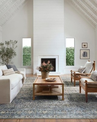 Billie Collection Rectangular Denim Blush Rug by Amber Lewis 7x6 Durable Design