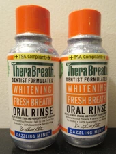 2 TheraBreath Oral Rinse Fresh Breath Whitening Travel 3 oz ea SALE HELPS DOGS!
