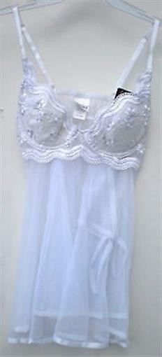 Embroidery Sheer Net Babydoll Medium Shirley of Hollywood WHITE 3175 M