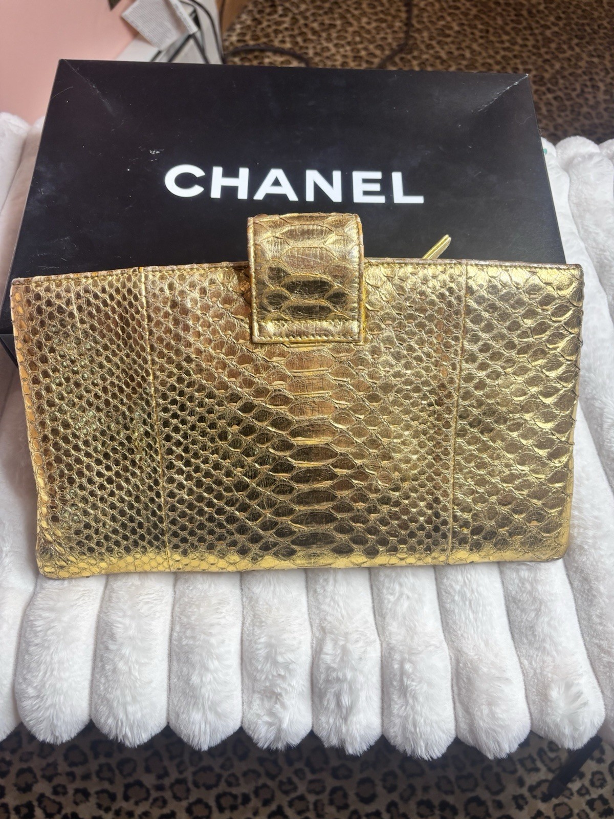 Chanel  Metallic Gold Python Clutch - image 3