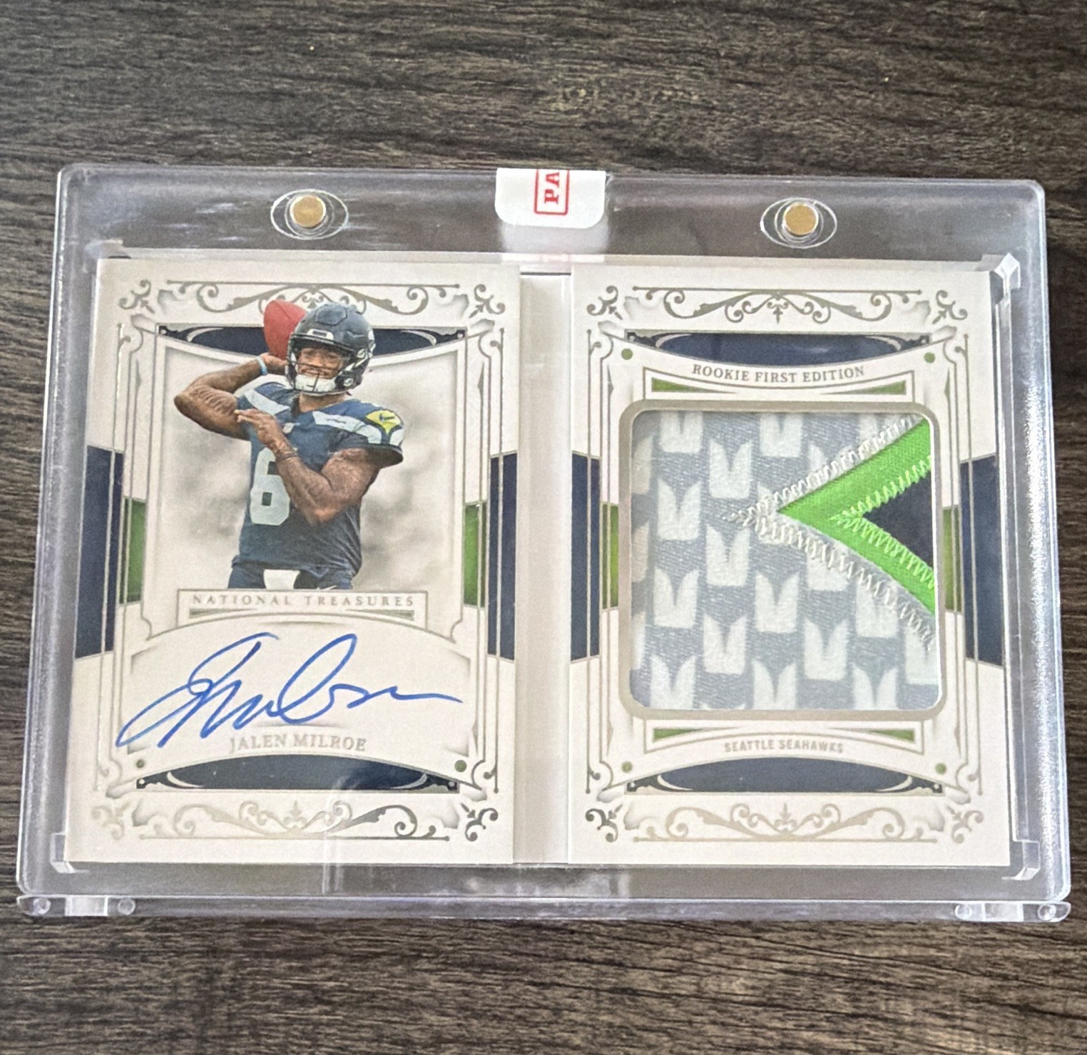 Panini 2025 National Treasures Jalen Milroe Seahawks RC Auto Patch RFES-JME /99