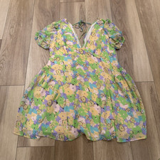 ASOS DESIGN Plus US 16 Green Floral Chiffon V-Neck Puff Sleeve Mini Dress
