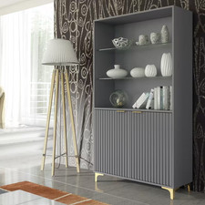 175cm Contemporary Display Cabinet – Fluted Front Storage Unit