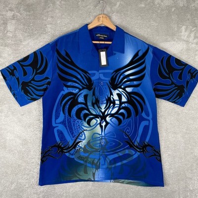 No Boundaries Tribal Graphic Shirt Mens Large Y2K Skater Short Sleeve Button