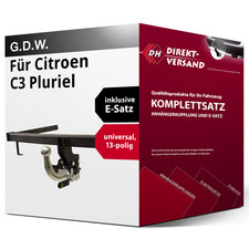 Anhängerkupplung abnehmbar + E-Satz 13pol universell für Citroen C3 Pluriel 05-