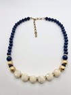 1928 Jewelry Beaded Necklace Faux Lapis Gold Tone Mother Of Pearl Beads 17”-19” — photo 4
