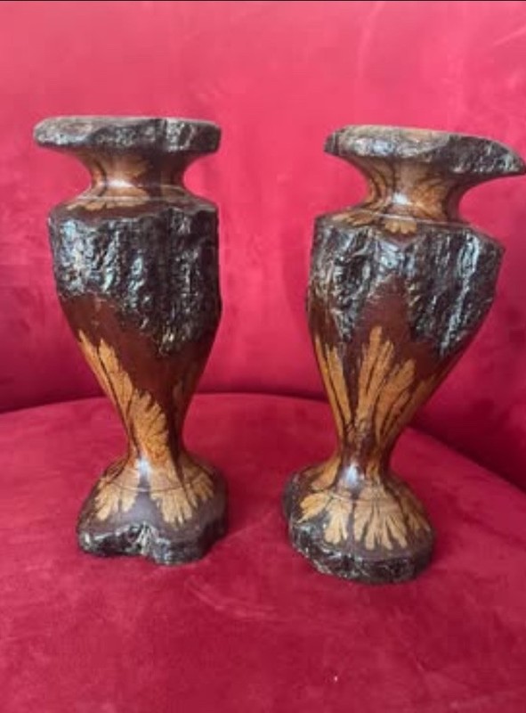 Pair of Chrysanthemum Wood Hand Turned Candlesticks