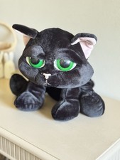 Vintage Russ Berrie Shadow Black Cat Plush Snado Green Eyes