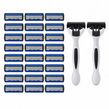 24P 6 Blade Stainless Steel Disposable Razors Shaving Set with 2 Handles for Men