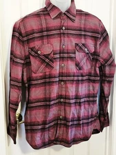 Jack's Heritage Flannel Shirt Large Red Black Gray Plaid Heavy Cotton 2 Pockets
