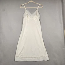 Vintage Lace Slip Dress Womens Small White Nylon Nightgown Made in USA Lingerie
