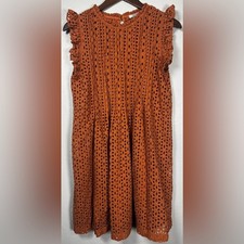 Madewell 100% Cotton Eyelet Pintuck Ruffle Dress Rust Size Medium