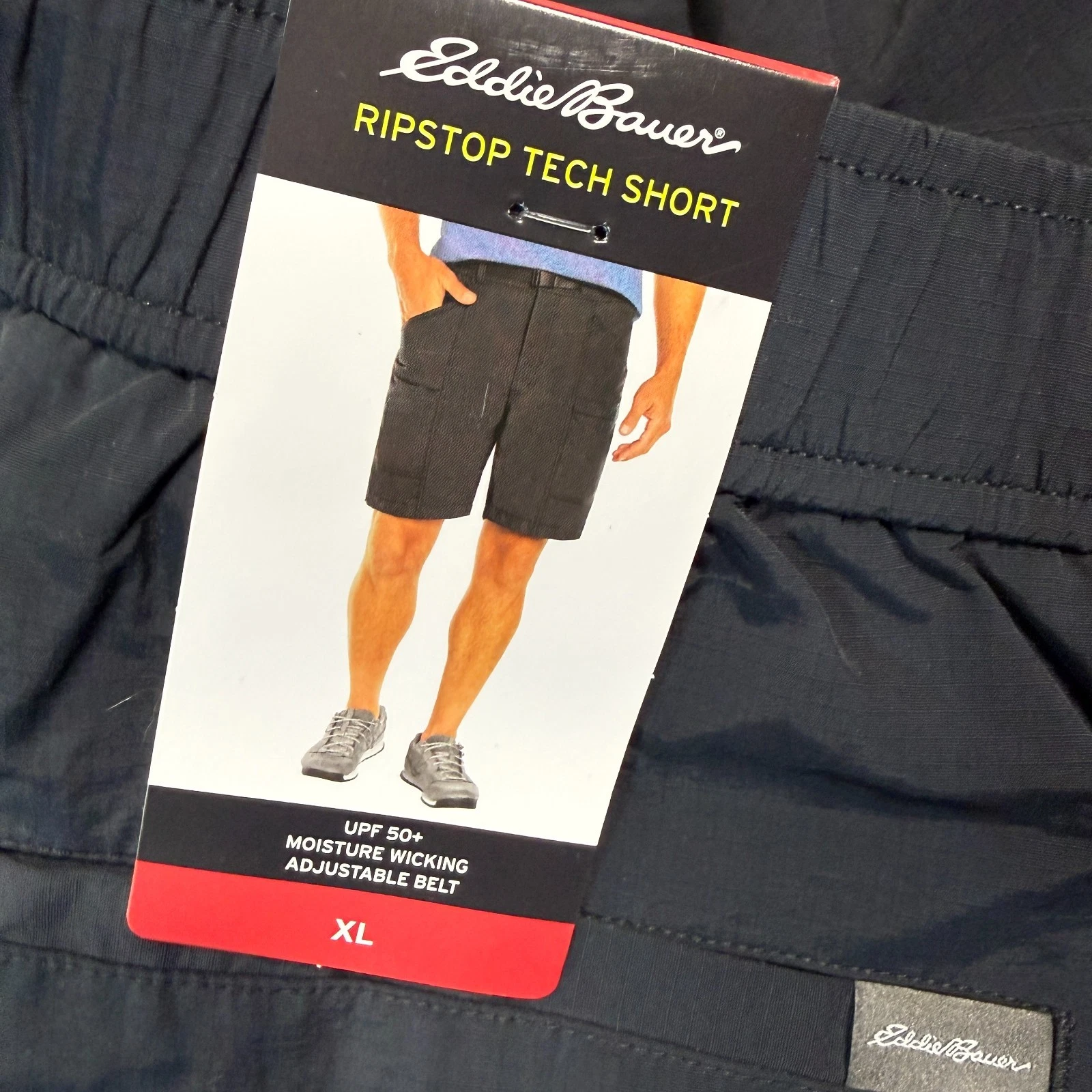 Eddie Bauer Shorts Men XL Black Ripstop Tech Hiking Cargo Moisture Wicking NWT
