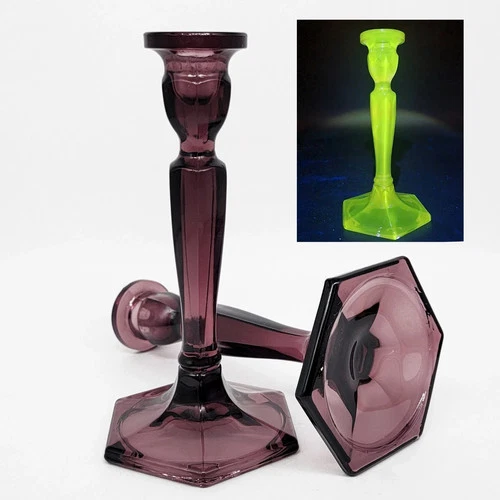 Vintage Pair of Fenton American Legacy Amethyst Candle Holders - EXCELLENT!!!