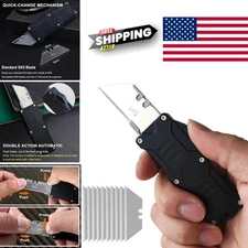 Ergonomic Push Button Knife Black Aluminum Handle Quick Blade Replacement