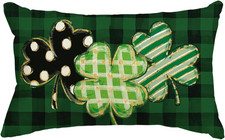 St Patricks Day Clover Grey Buffalo Plaid Green Throw Pillow Cover, 12 x 20 Inch