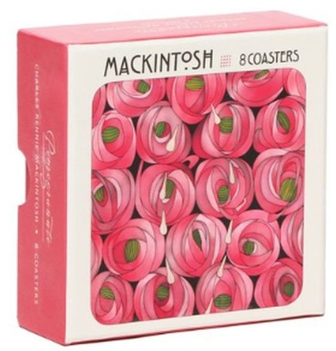 Set of 8 Laminated Cork Back Coasters (4"x4") ROSE & TEARDROP, MACKINTOSH, Pom. - Picture 3 of 7