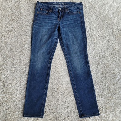 American Eagle AEO Super Skinny Low Rise Dark Denim Jeans Stretch 8 R Logo 2009