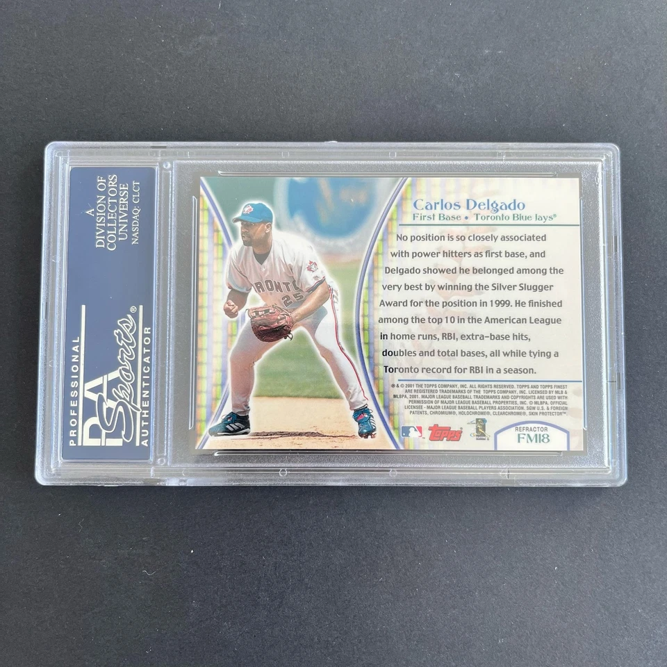 2001 Topps Finest Moments Refractor #FM18 Carlos Delgado PSA 10 Blue Jays POP 1 - Image 2 of 2