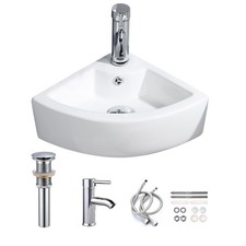 Small Bathroom Sink Wall Mounted Basin Triangle Corner Mini Sink with Chrome ...