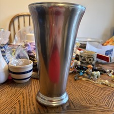 Mint Julep Silver Aluminum Vase 10” Tall Skinny Metal Vase With Glass Bottom