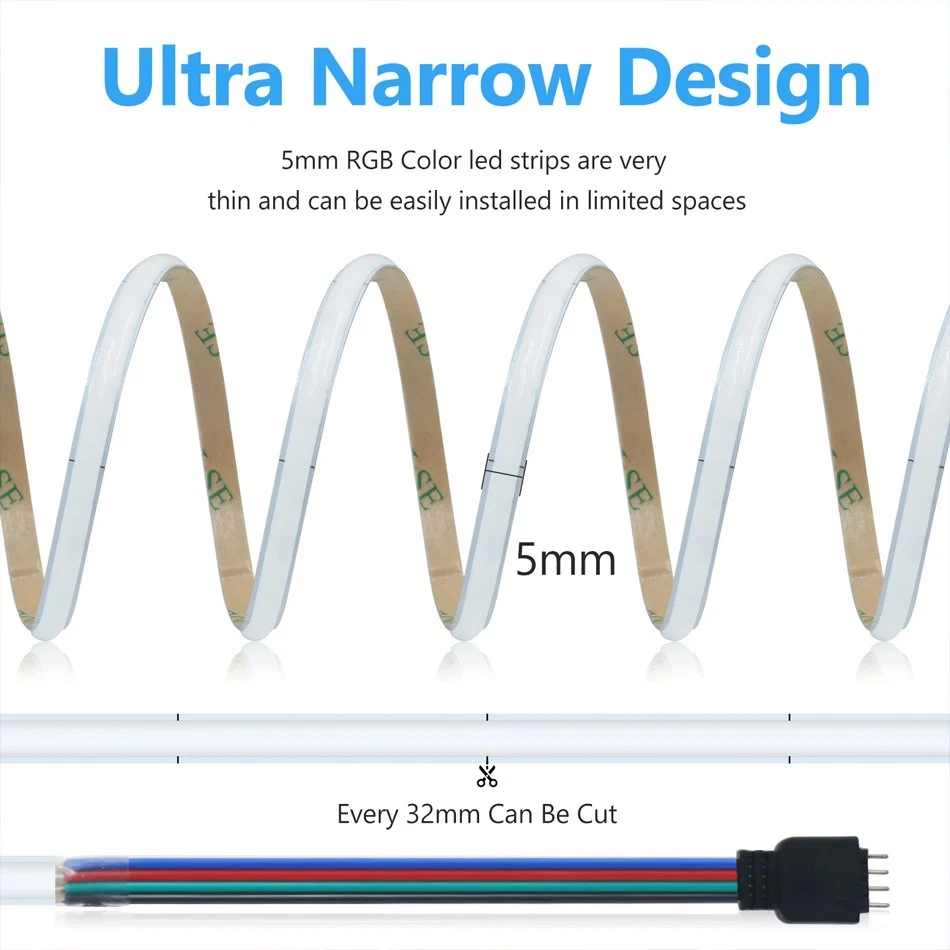 RGB COB LED Strip light 12V 24V 576LEDs/m 5mm High Density Flexible LED Light - Image 4 of 4