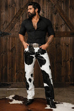 Men's Genuine Cowhide Leather Pants Hair On Hide Western Cowboy Trousers