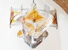 Plafoniera Lampadario Mazzega IN Vetro Di Murano & Acciaio 1970 Vintage Space