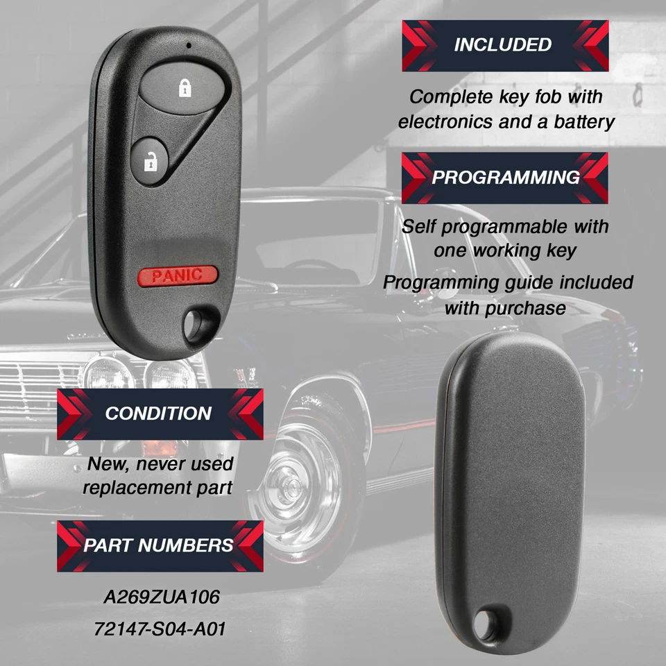 2 Remote 3-BTN Car Key Fob for 1996 1997 1998 1999 2000 Honda Civic A269ZUA106 Foto 4 de 4