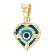 14K Yellow Gold Evil Eye Heart Charm Pendant For Necklace or Chain