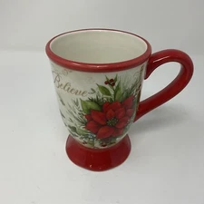 BELIEVE Pointsettia  Mug Susan Winget Certified Int'l 16 oz.