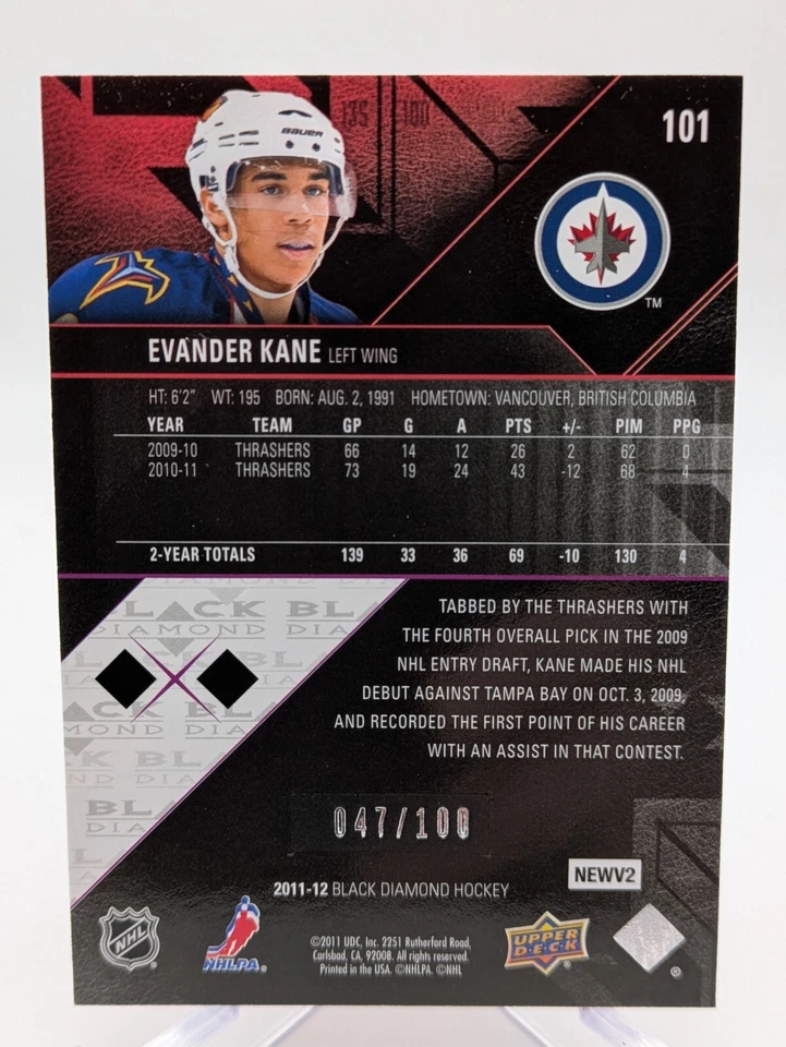 💥 2011-12 BLACK DIAMOND RUBY RED #101 EVANDER KANE #47/100 DBL DIAMOND SET BRK - Image 2 of 2