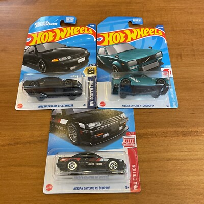 Hot Wheels Lot of 3 Nissan Skylines, HT 2000GT-X, GT-R (BNR32), RS (KDR30) Red 