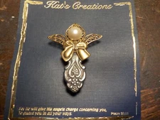 Kat's Creations Gold Tone & Silver Plated Angel Brooch  2" x 1.5" (CL 56)