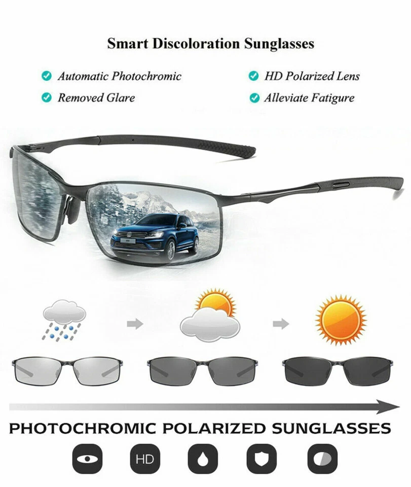 Men HD Polarized sunglasses Photochromic Sports Chameleon Driving Pilot Eyewear  - Image 3 of 4