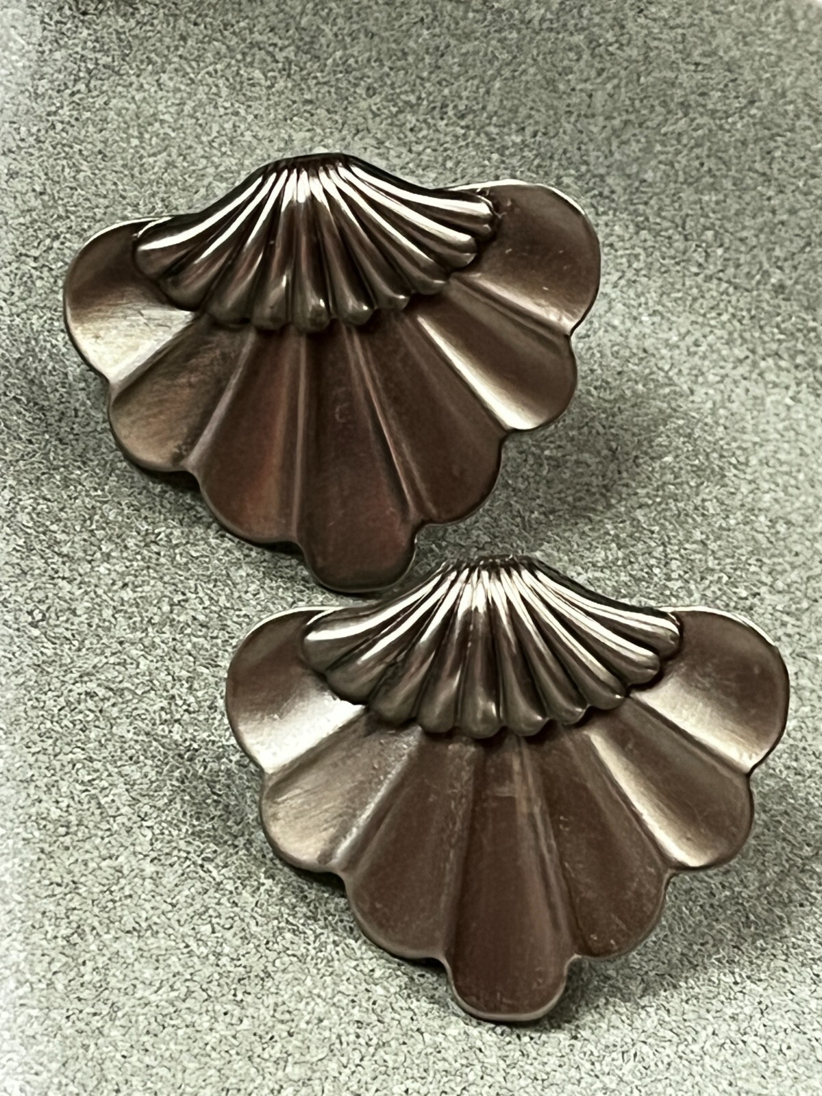 Artist Signed Large Brushed Silvertone Scalloped Layered Fan Post Earrings for